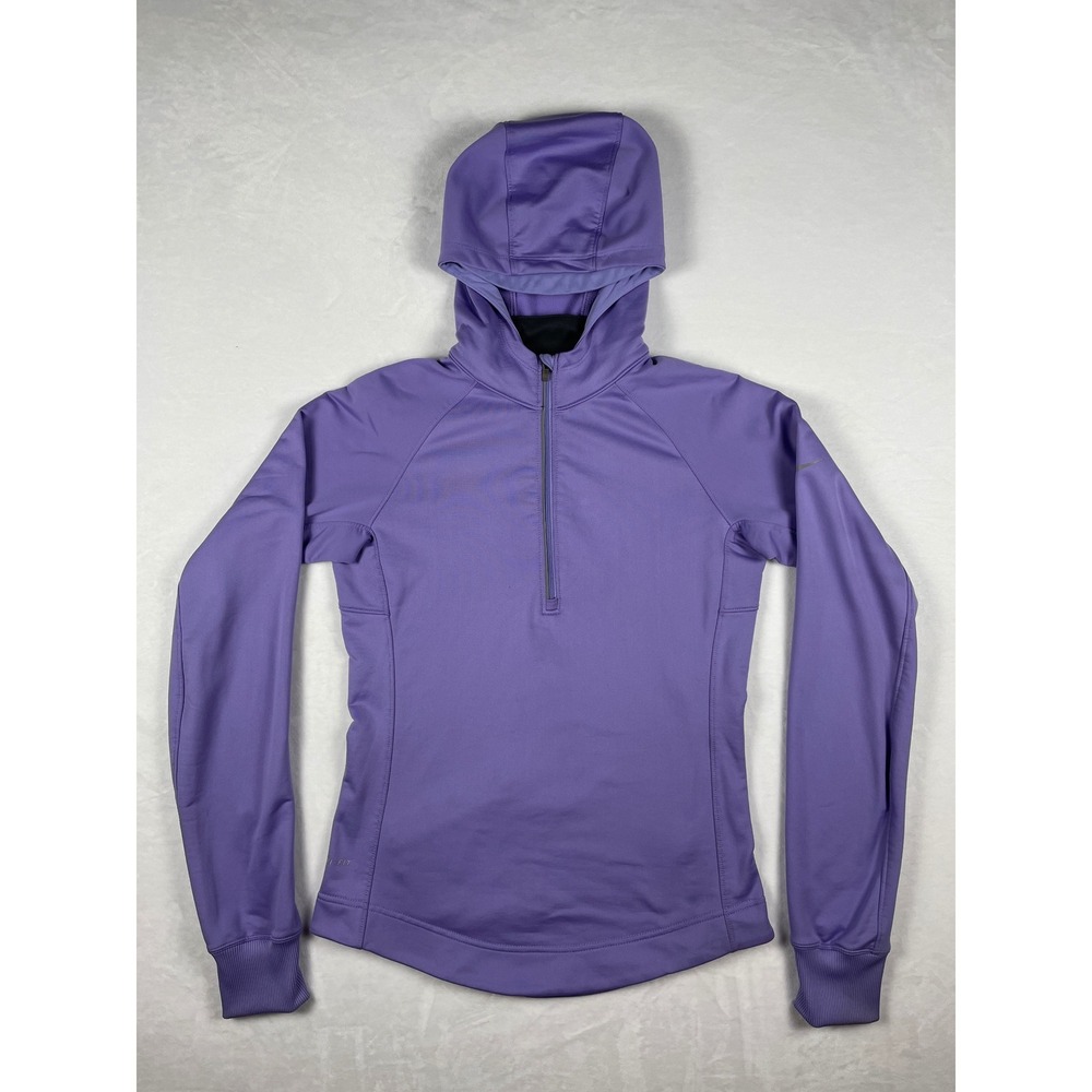 Nike Dri FIT Purple Hooded Half Zip Running Athletic Pullover Top Women's Small